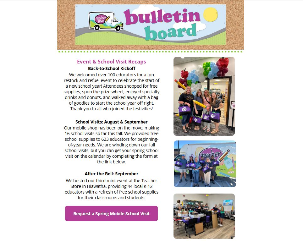 Image of the top portion of the Teacher Store quarterly newsletter.